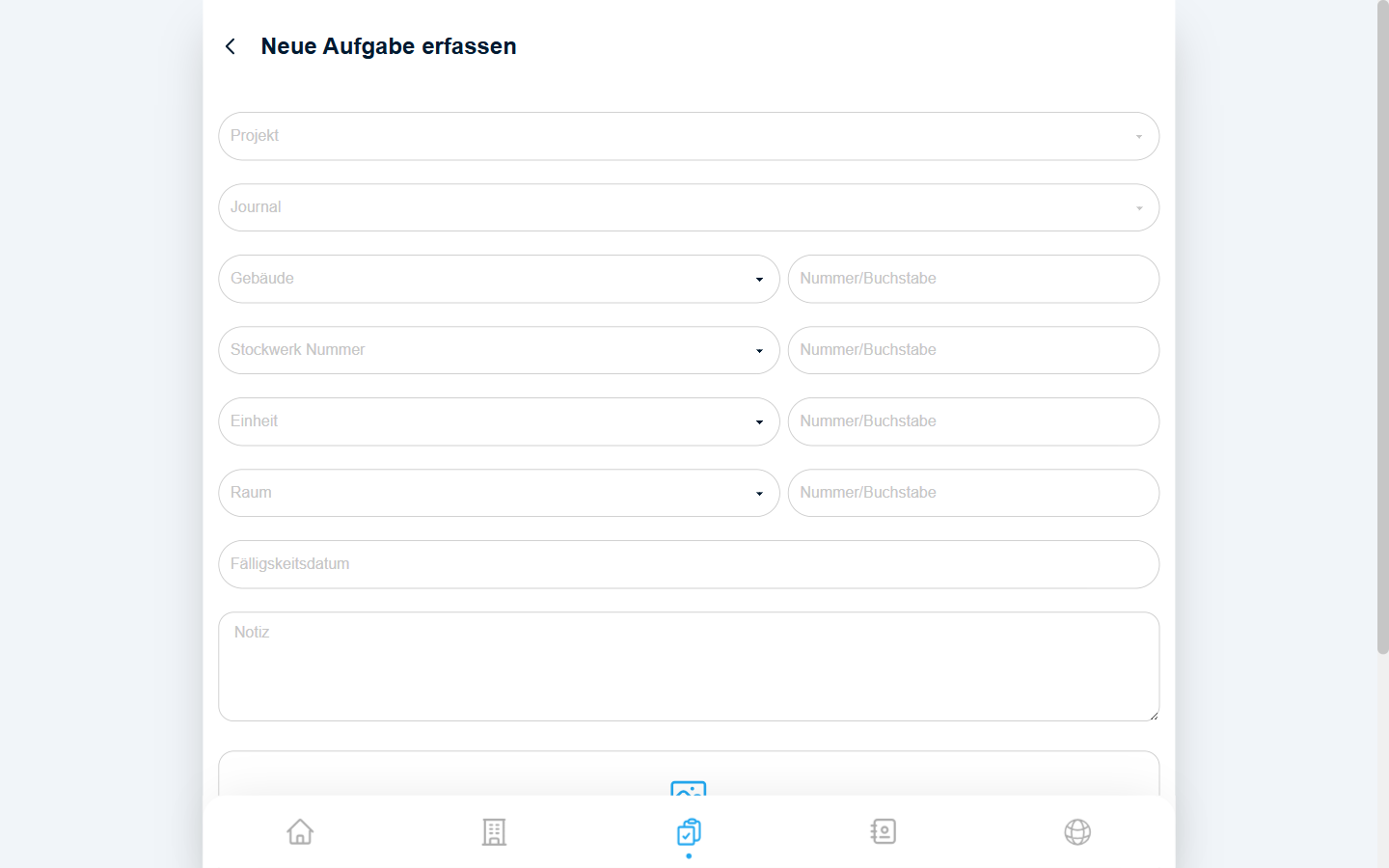 Eigenständiges Formular „Neue Aufgabe erfassen"