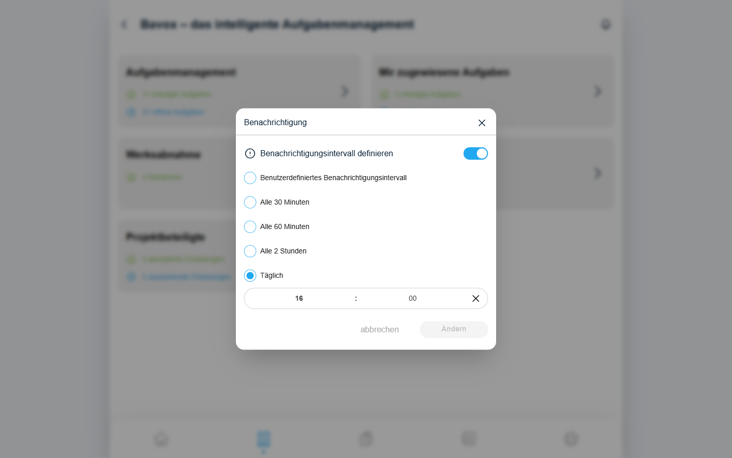 Benachrichtigungs-Dialog mit den Intervall-Optionen