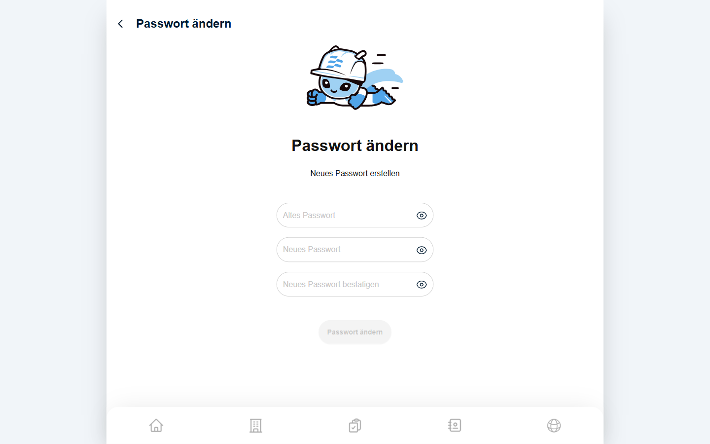 Formular „Passwort ändern" mit altem und neuem Passwort